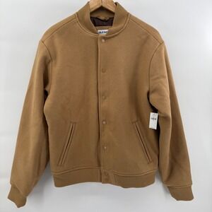Old Navy Mens Wool Blend Bomber Jacket Camel Brown Varsity Snap Front 473712-011